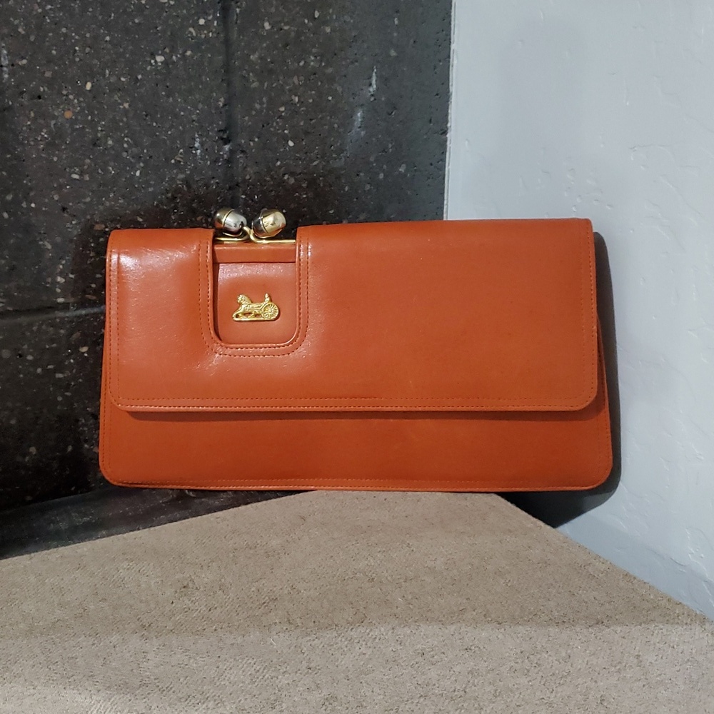 Vintage Burnt Orange Clutch Shoulder Bag With Coin Purse Mirror